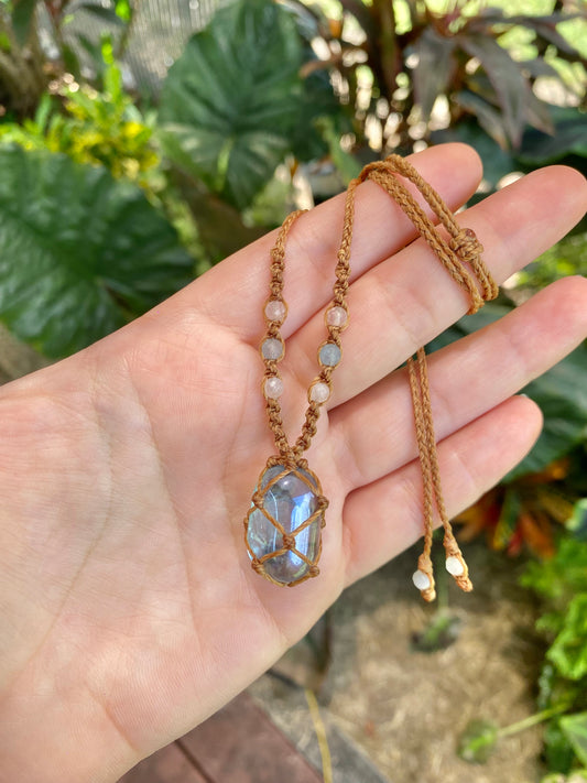 Aqua Aura Quartz Crystal Necklace