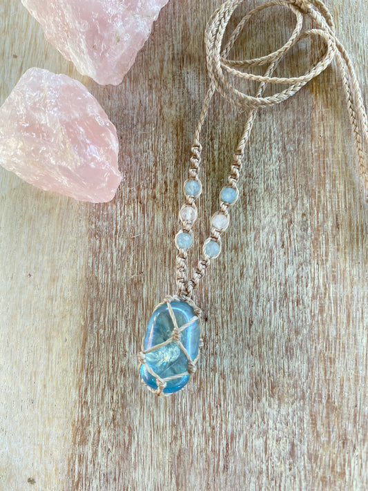 Aqua Aura Quartz Crystal Necklace