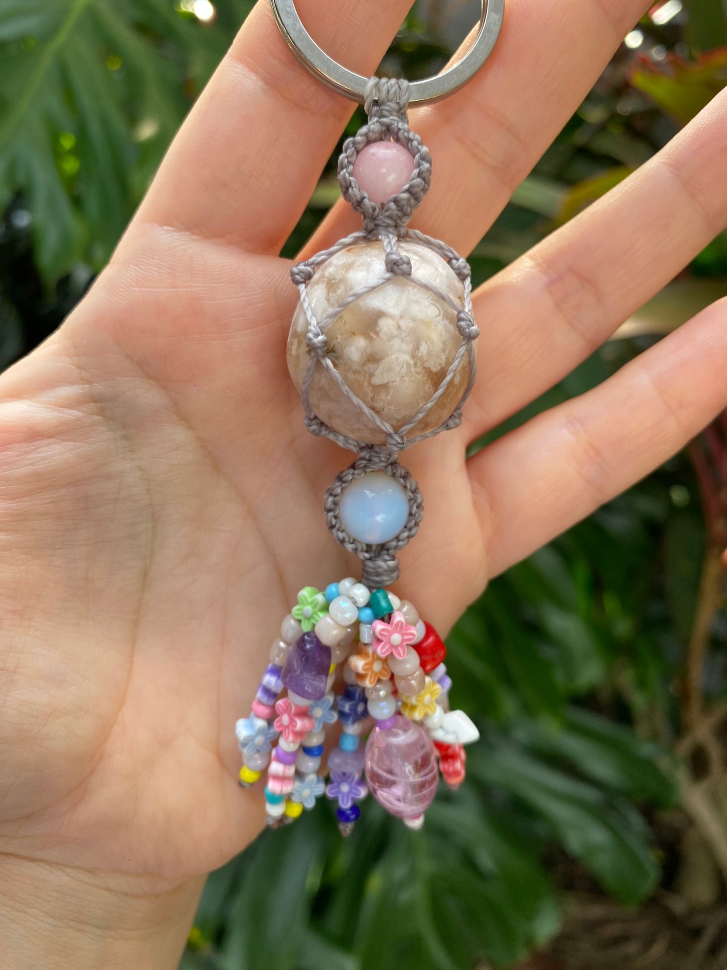 Flower Agate Crystal Keyring