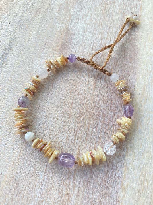 Mixed Gemstone and Shell Anklet