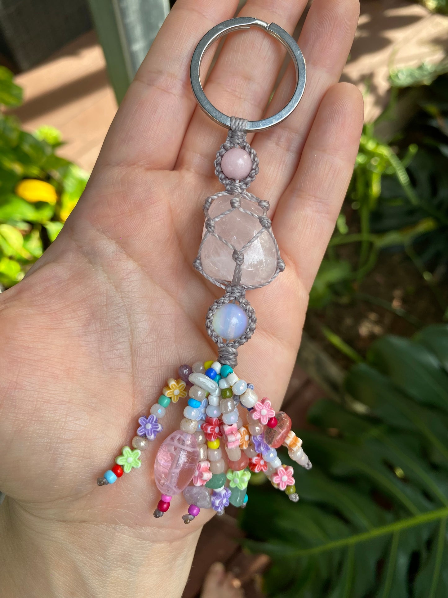 Rose Quartz Crystal Keyring