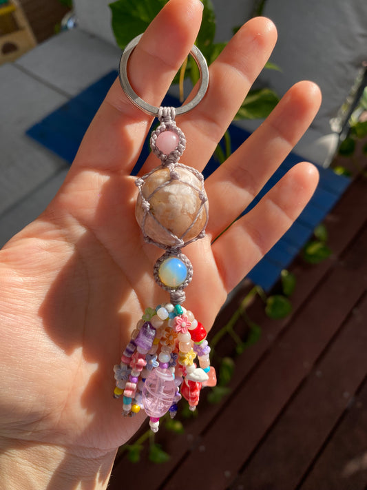 Flower Agate Crystal Keyring