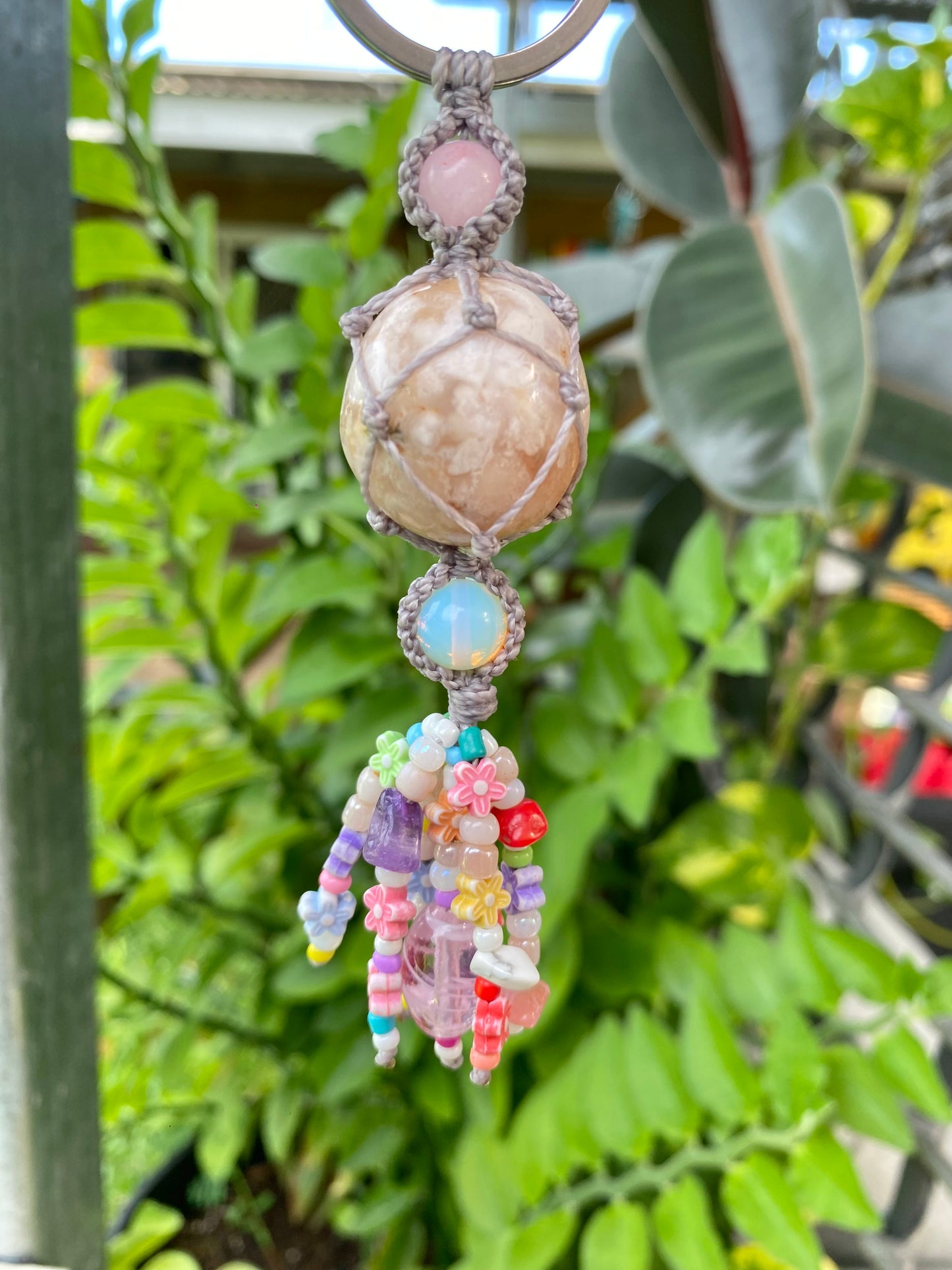 Flower Agate Crystal Keyring