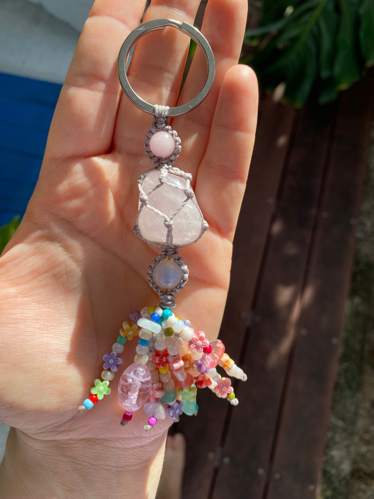 Rose Quartz Crystal Keyring