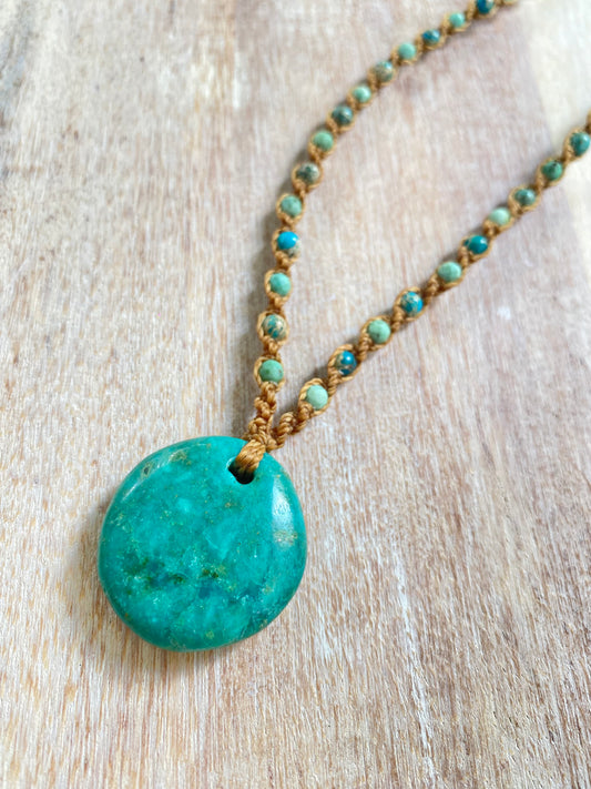 Chrysocolla Crystal Macrame Pendant Necklace